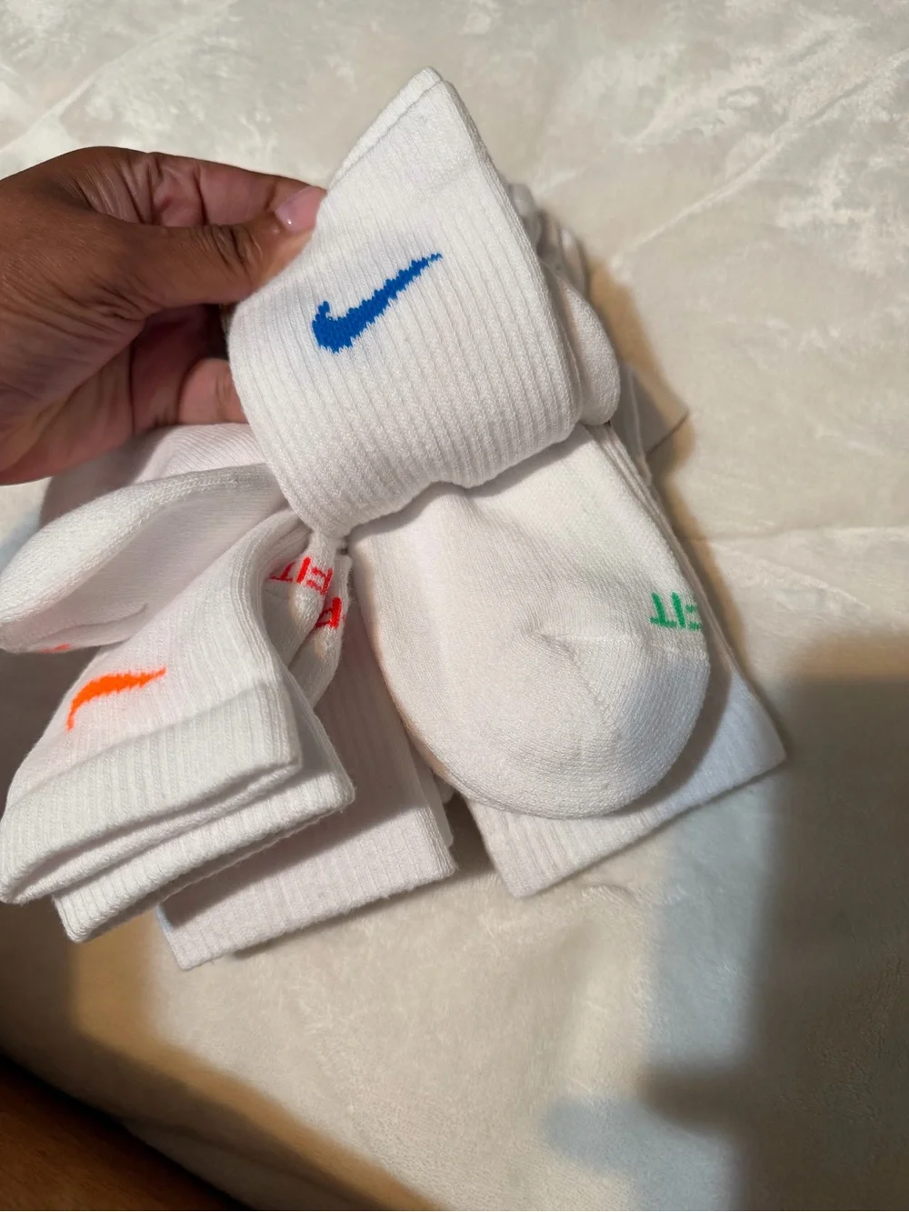 Nike White Athletic Crew Socks with Blue & Orange Accents - 6 Pack